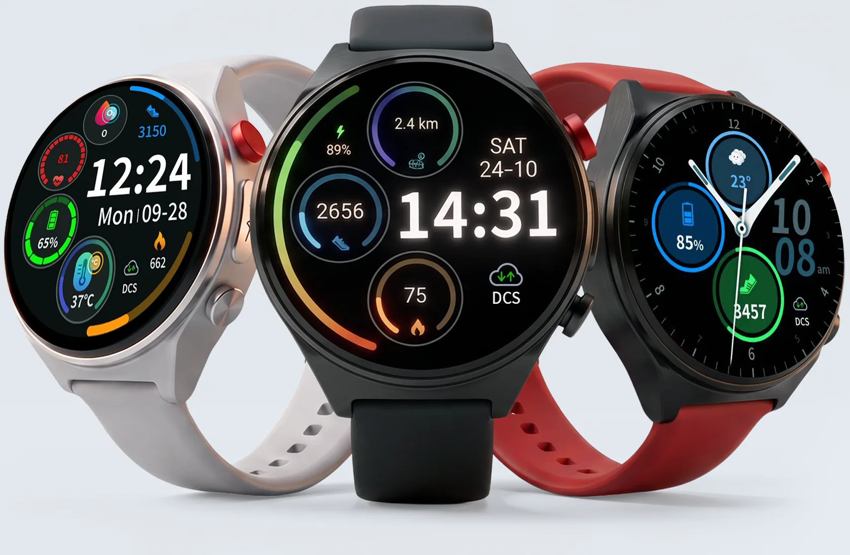 The X10 Smart Care Watch in three strap colors
